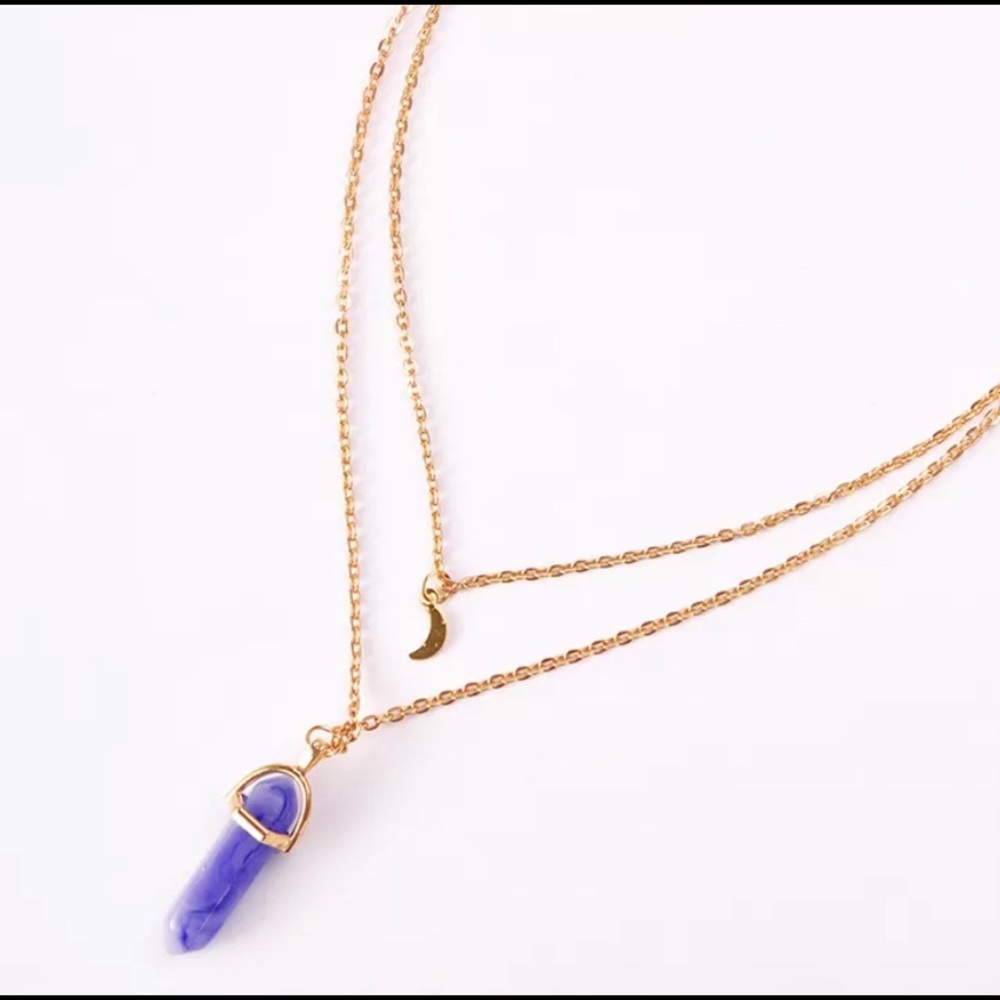 Blue Agate Moon layered Necklace